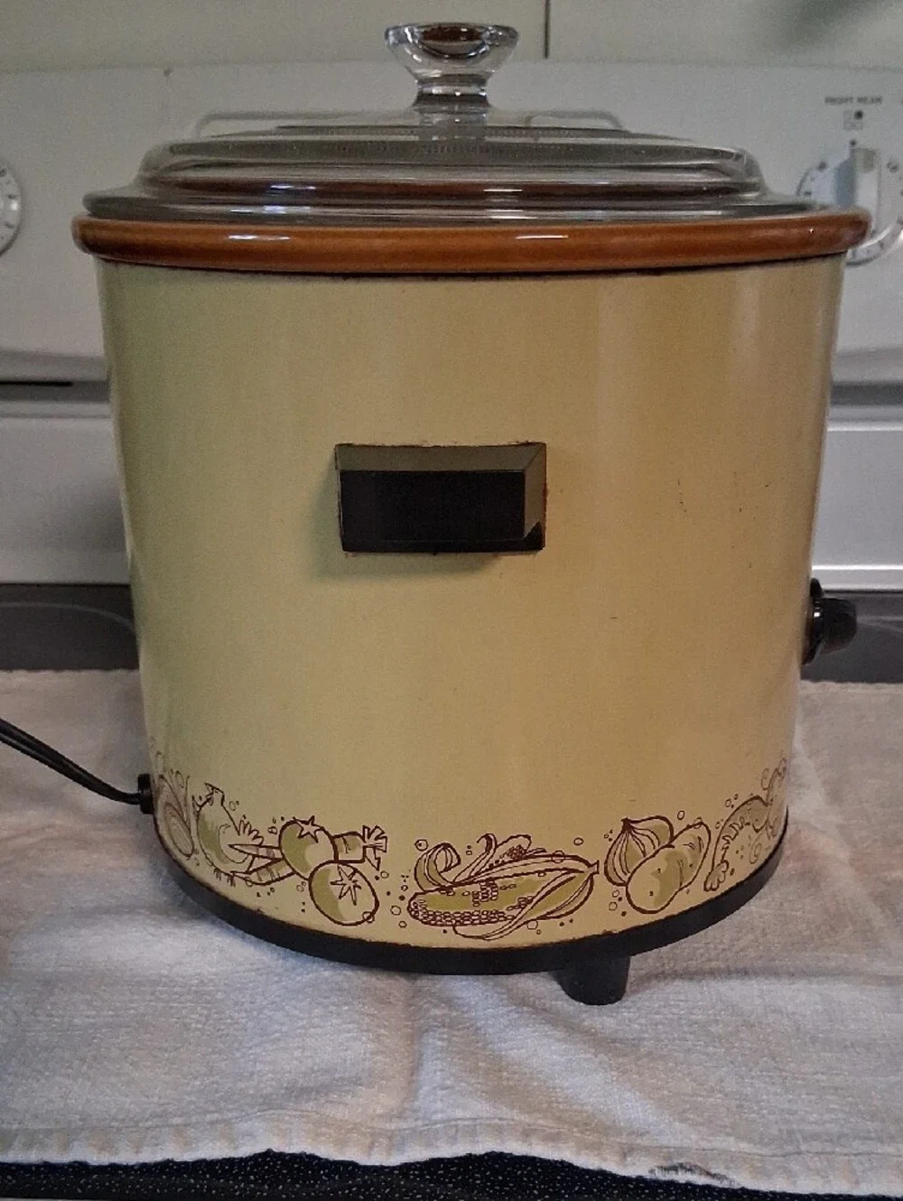 Vintage 70's Rival Crock-Pot Slow Cooker in Cream/Green with Brown Trim